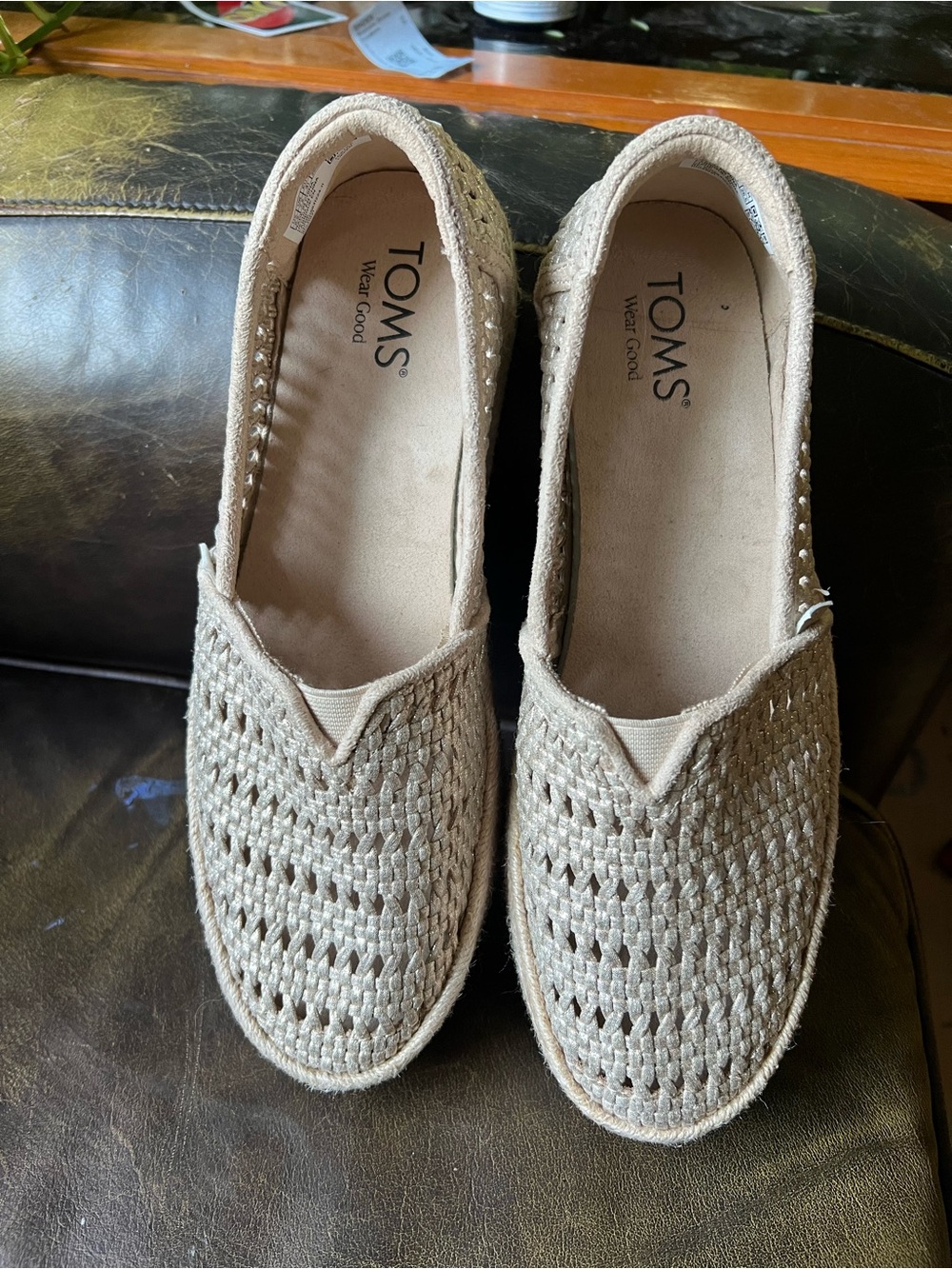 TOMS Women's Woven Slip-On Shoes in Beige size 9.5